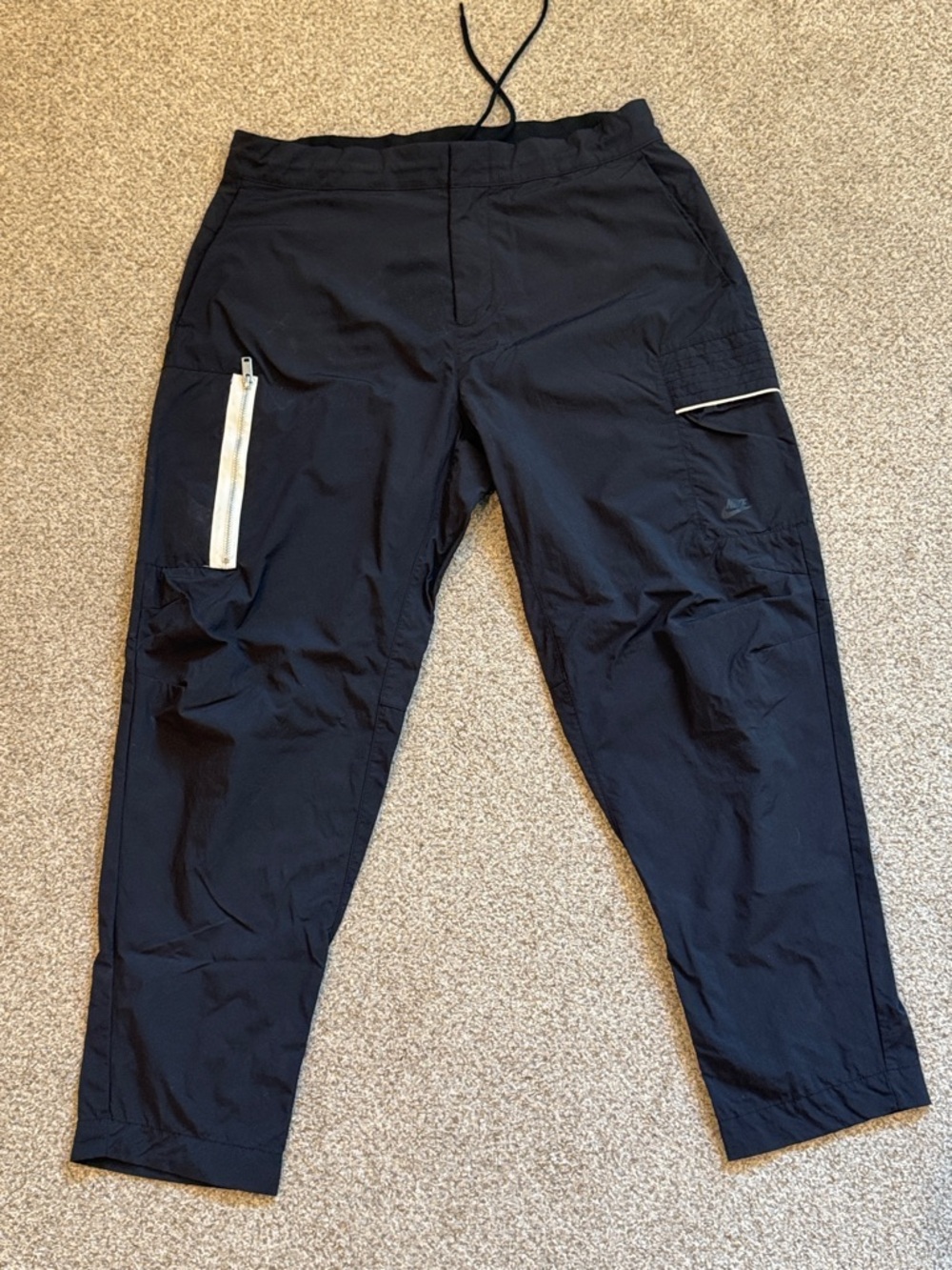Rare Nike Black Track Pants with Contrasting White Zipper & Accents